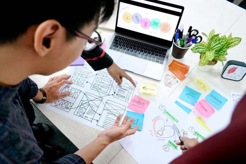 Peserta workshop UI/UX design berdiskusi tentang wireframe